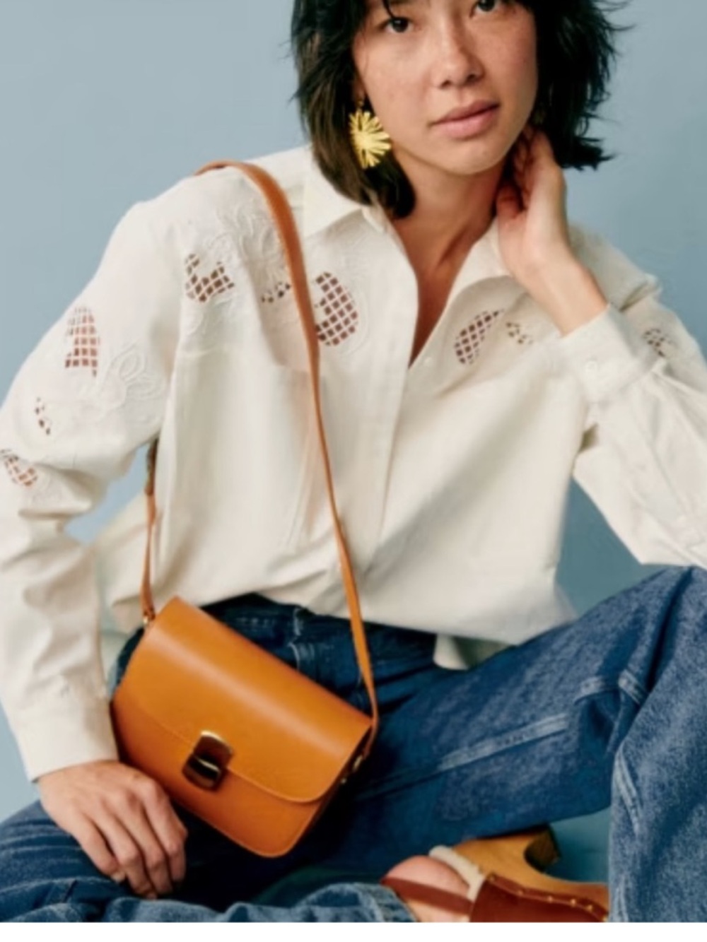 Sezane Embroidered Denim Shirt